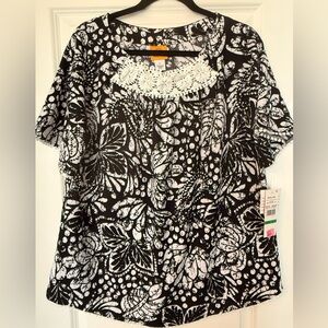 NWT Ruby Rd. Black and White Floral Blouse